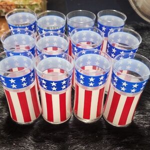 Patriotic American Flag  Glasses Set.  12 Total.